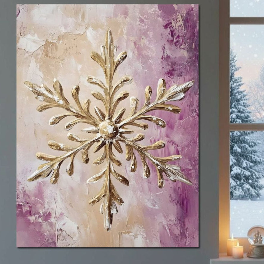 Tablou Canvas Premium, LuxCanva® D1065, Simbolul Iernii,  Fulg, Zapada, Auriu, Craciun, Festiv, Eleganta, Stralucire, Lux, Lila, Frumos, Gheata, Cer, Decoratiune, Simbol, Camera Copil, Living, Dormitor