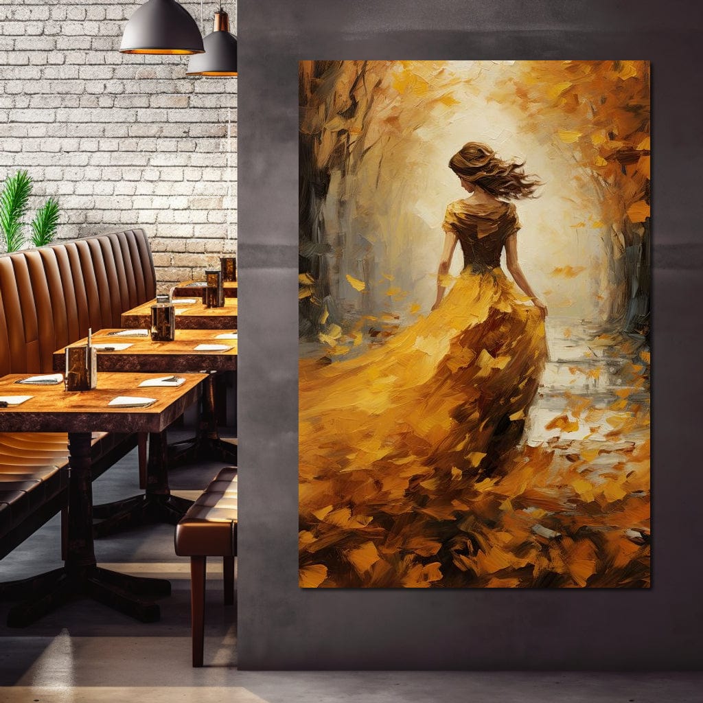 Tablou canvas decorativ cu tablou cu femeie in rochie galbena