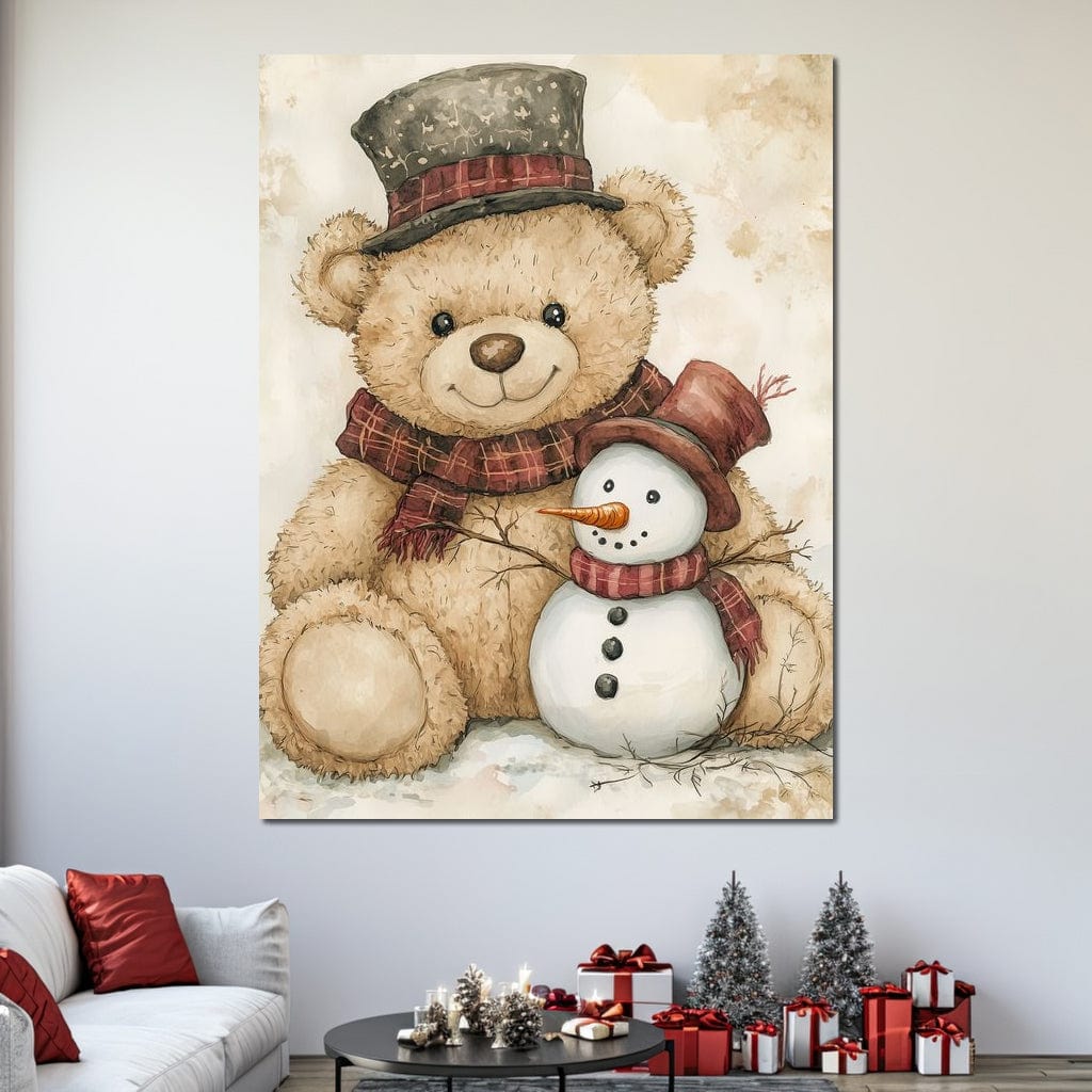 Tablou Canvas Premium LuxCanva® D1030, Prieteni Buni , Ursulet, Plus, Om de Zapada, Prietenie, Imbratisare, Living Room, Culori vibrante