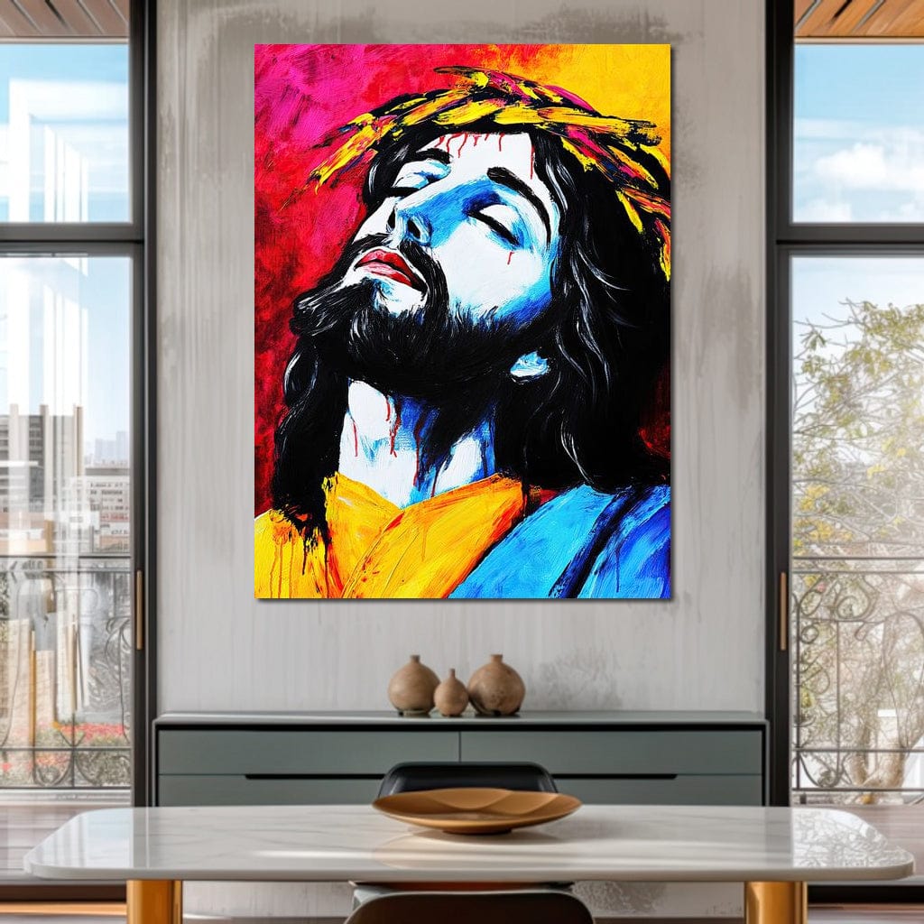 Tablou Canvas Premium LuxCanva® H1061, Divinitate in Culori, Iisus, Sacrificiu, Speranta, Patimi, Emotie, Inspiratie, Coroana de Spini, Arta Religioasa, Living, Dormitor