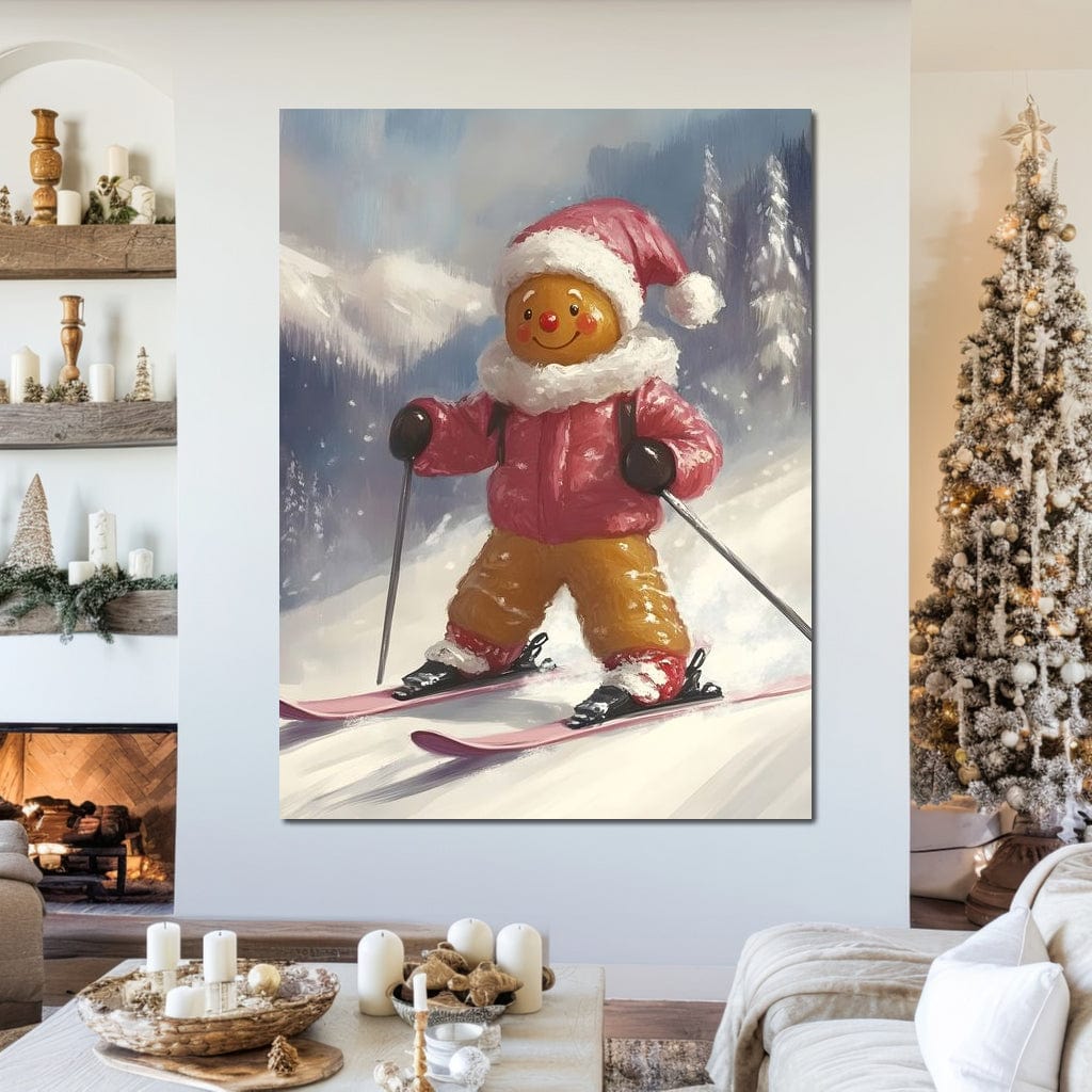 Tablou Canvas Premium, LuxCanva® D1094, Turtita pe Partie, Dulce, Prajitura, Schi, Iarna, Zapada, Munte, Aventura, Sport, Geaca, Rosie, Bucurie,Sarbatori, Veselie, Vacanta, Camera Copil, Living, Dormitor