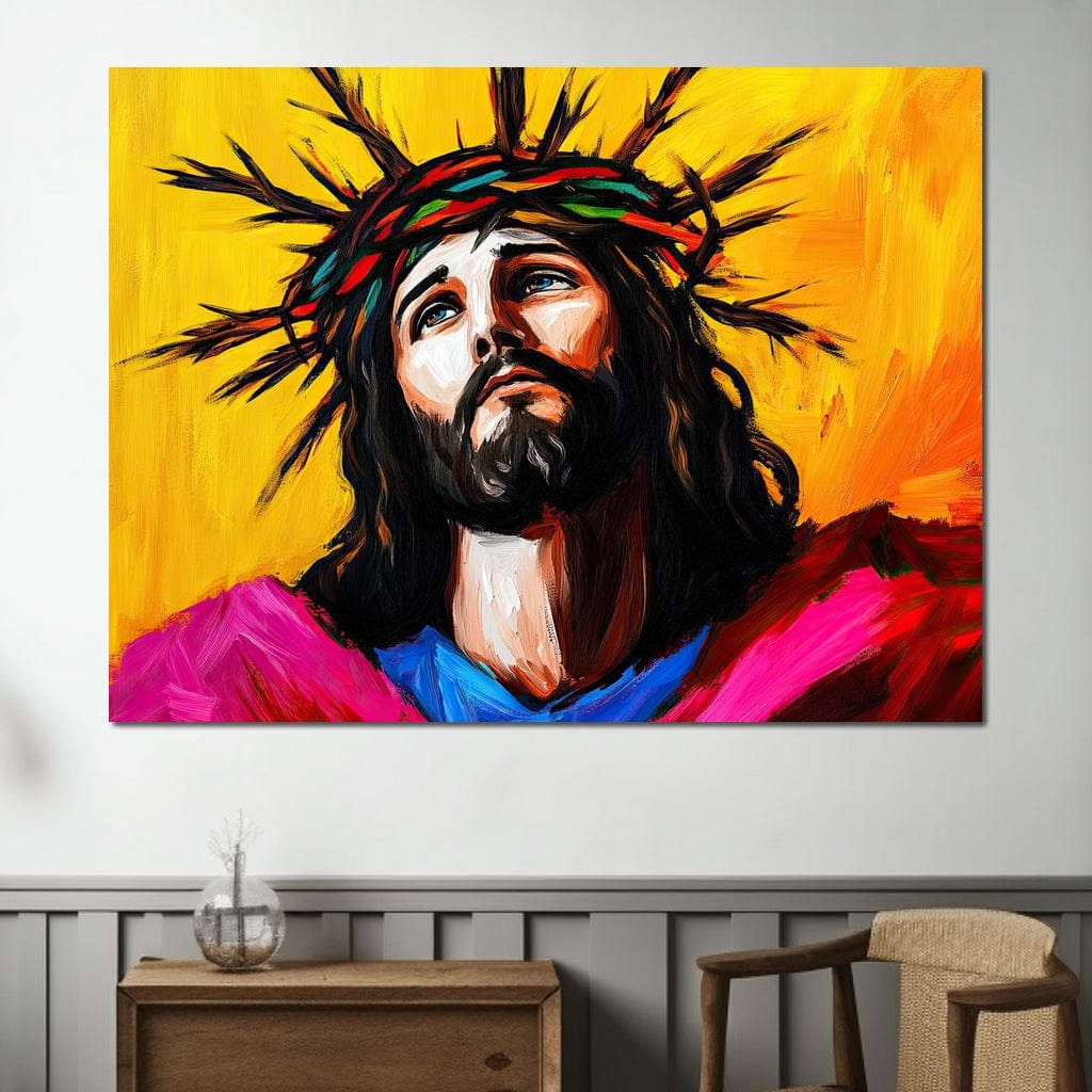 Tablou Canvas Premium LuxCanva® H1053, Sacrificiu Divin, Iisus, Contemplare, Pace Interioara, Coroana de Spini, Cer, Chip, Arta Religioasa Moderna, Living, Dormitor