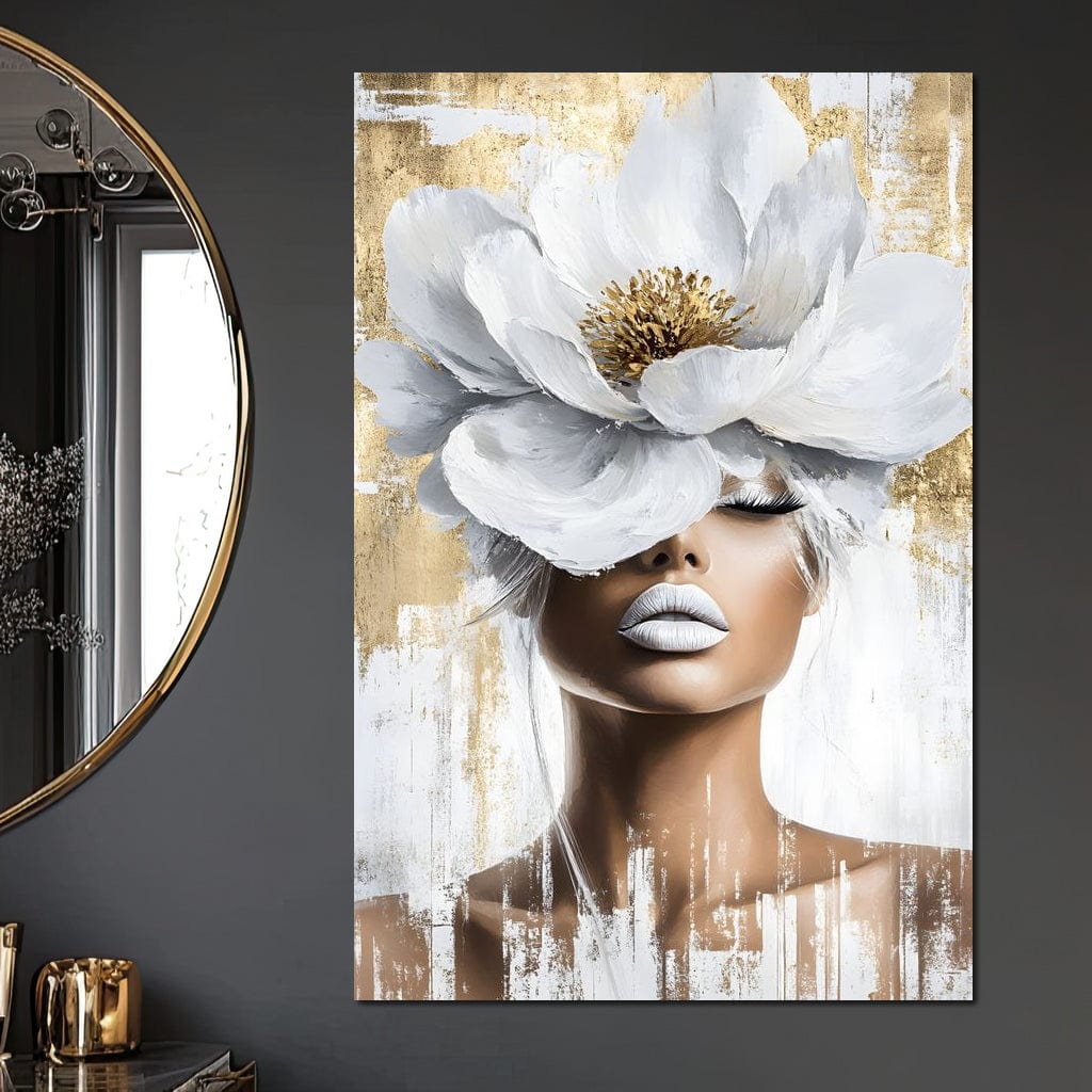 Tablou Canvas Premium, LuxCanva® G1151, Albul Etern, Flori, Magnolie, Alb, Auriu, Regal, Petale, Mireasma, Visare, Tacere, Lux, Glamour, Fashion, Frumusete, Birou, Living, Dormitor