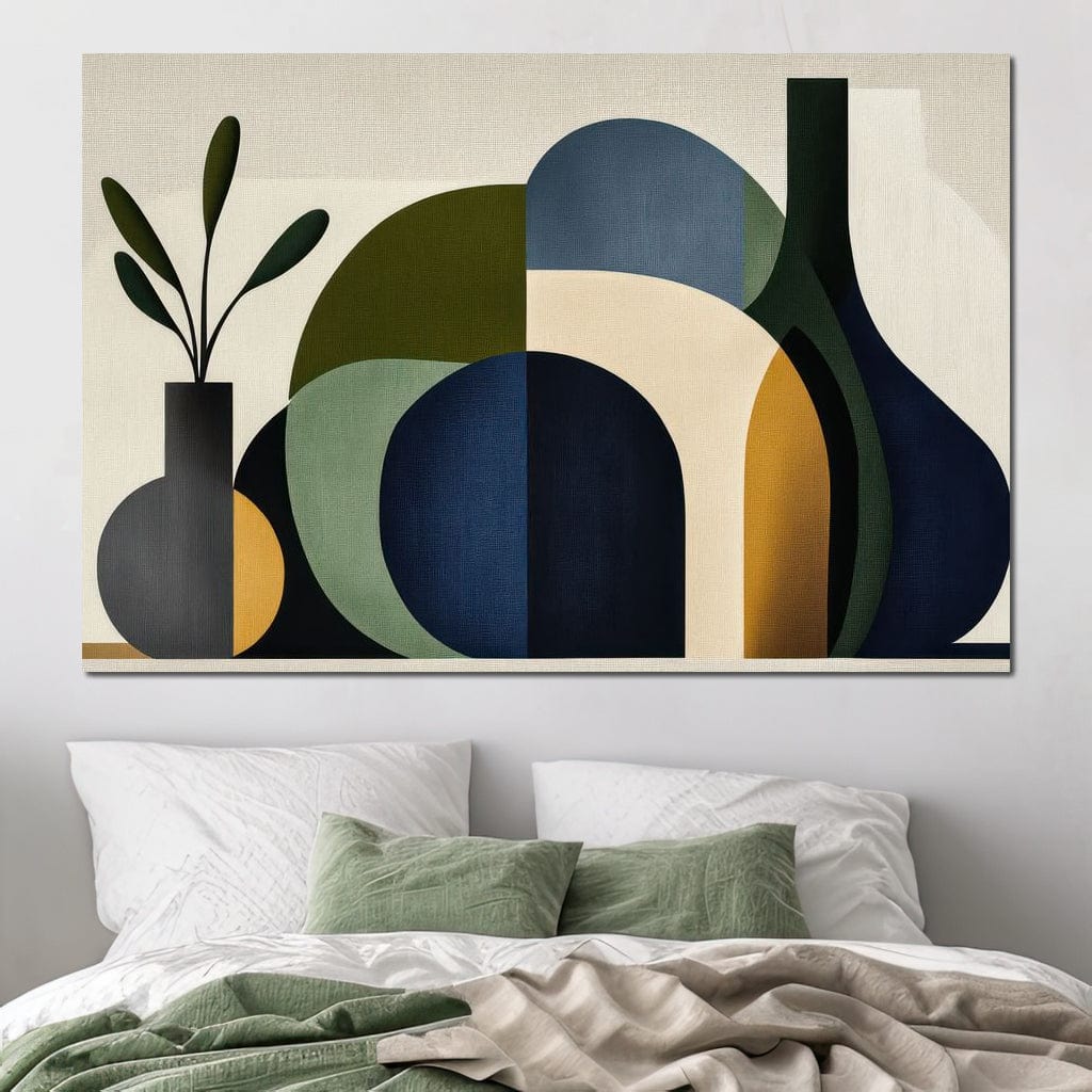 Tablou Canvas Premium, LuxCanva® J1006, Siluete Vegetale, Forme, Liniste, Natura, Siluete, Organic, Simplitate, Verde, Albastru, Scandinav, Modern, Living, Dormitor