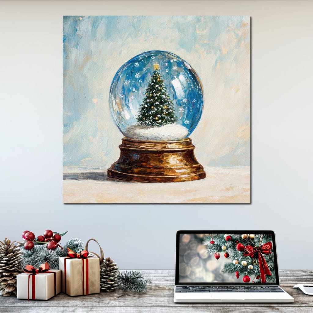 Tablou Canvas Premium LuxCanva® D1038, Bradul din Globul Fermecat , Glob, Brad, Decoratiune, Auriu, Muzical, Living Room, Culori vibrante
