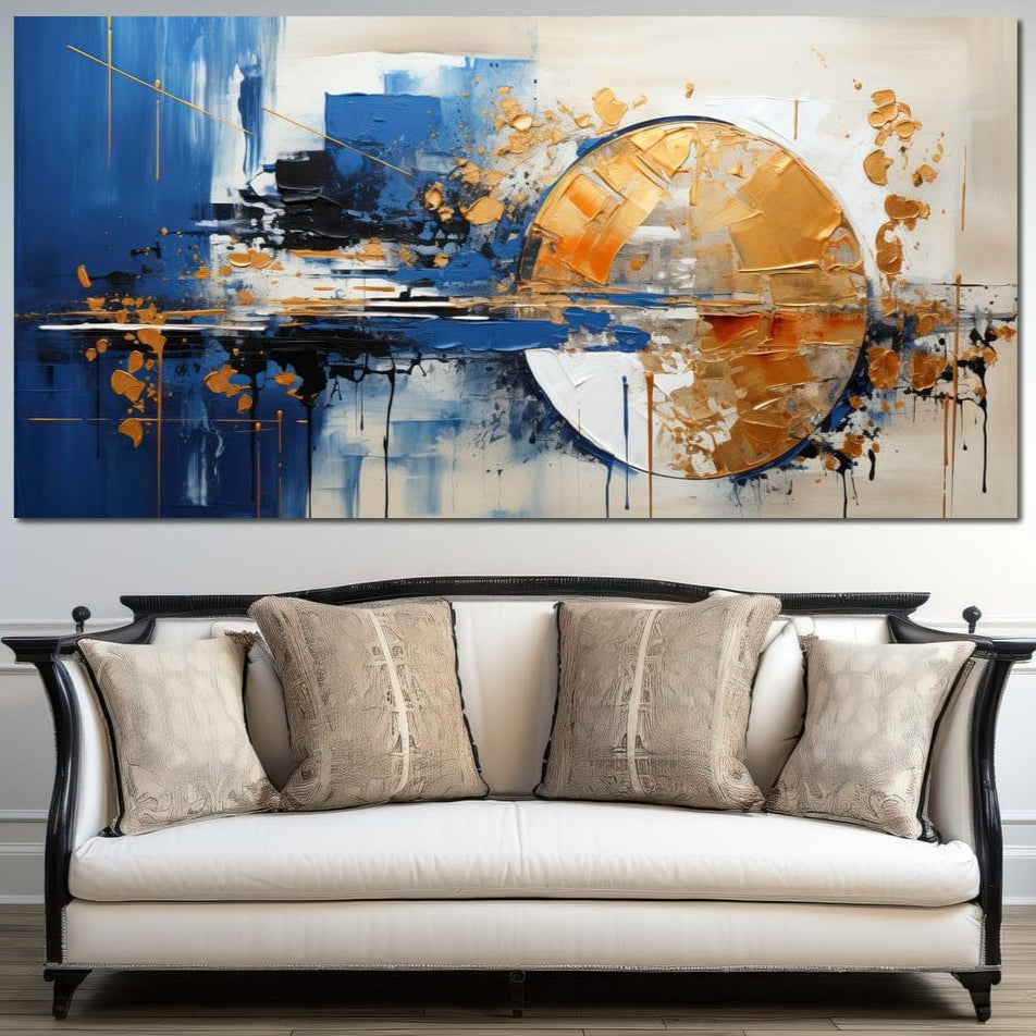 Tablou Canvas Premium, LuxCanva® J1022, Eclipsa de Aur, Stralucire, Eleganta, Flux, Univers, Inaltare, Vortex, Dans, Culori, Valuri, Auriu, Living, Dormitor