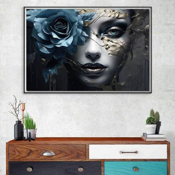 Tablou Canvas Premium, LuxCanva® G1202, Chip in Reconstructie, Cicatrici, Auriu, Albastru, Trandafir, Chip, Metamorfoza, Imposibil, Fisura, Poezie, Emotie, Gotic, Birou, Living, Dormitor