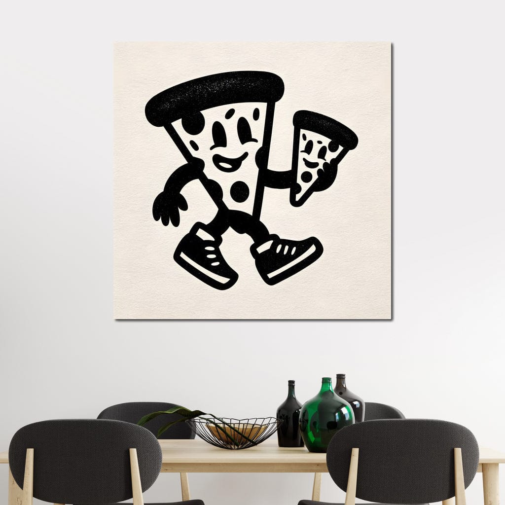 tablou canvas cu doua felii de pizza desenate in alb si negru