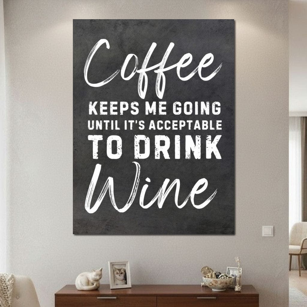 tablou canvas cu un mesaj motivational despre cafea, scris cu alb pe fundal negru