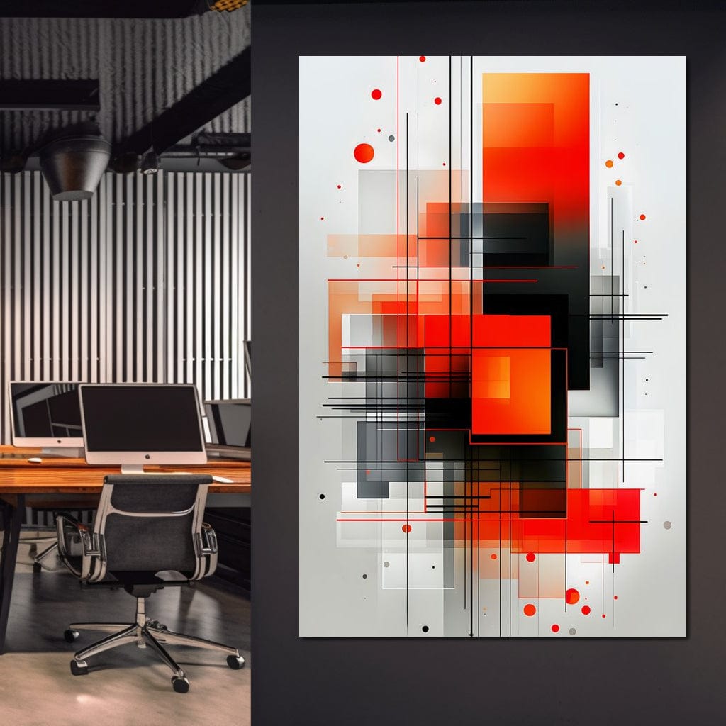 Tablou Canvas Premium, LuxCanva® J1003, Metropola In Rosu, Structuri, Forme, Grile, Linii, Armonie, Digital, Tehnic, Dinamism, Haotic, Industrial, Living, Dormitor