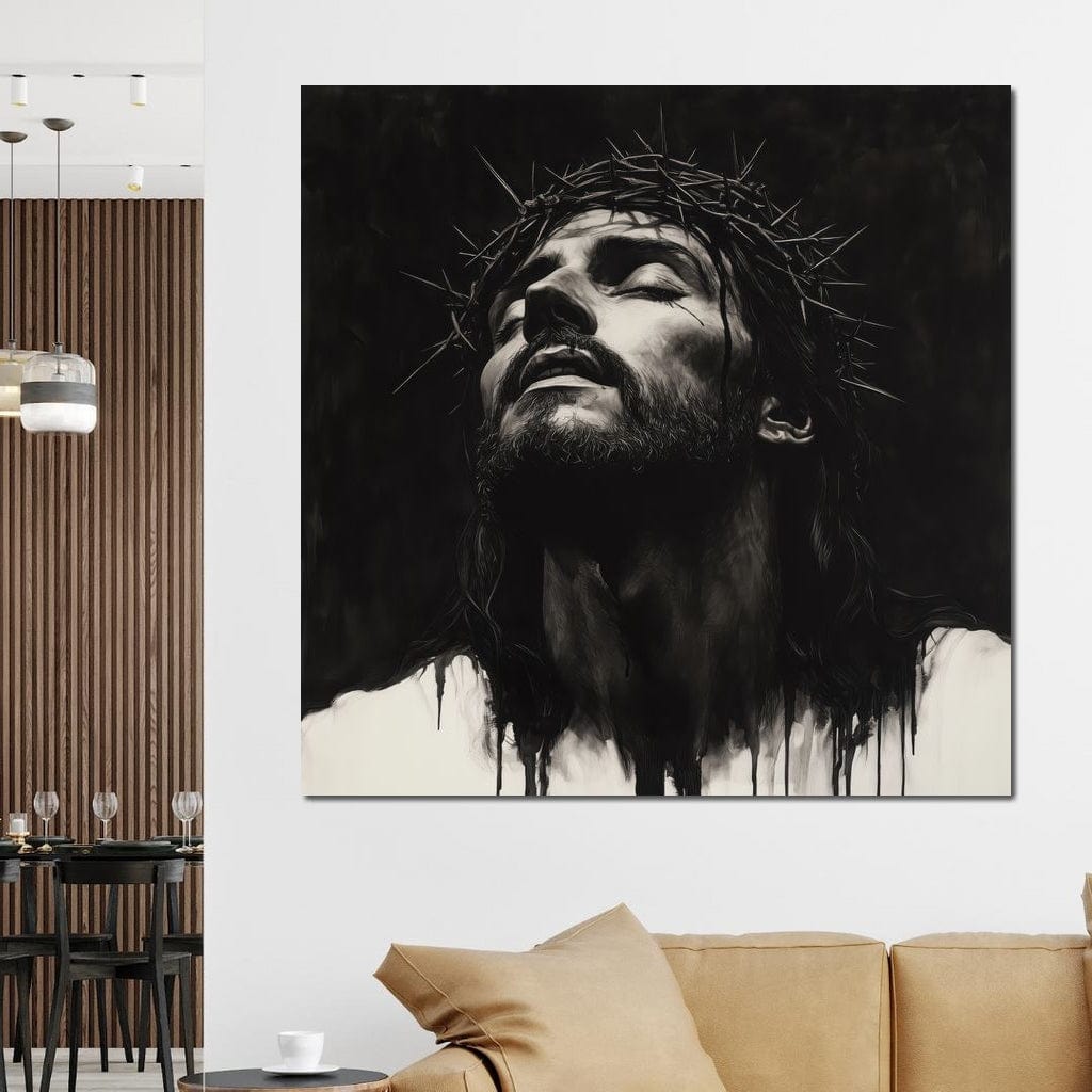 Tablou Canvas Premium LuxCanva® H1060, Ecoul Sacrificiului, Iisus, Credinta, Sacrificiu, Lumina, Intuneric, Inspiratie, Coroana de Spini, Arta Religioasa, Living, Dormitor