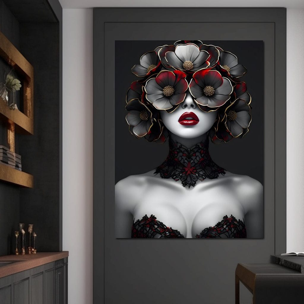 Tablou Canvas Premium LuxCanva® G1040, Senzualitate Gotica , Masca, Florala, Intunecat, Mister, Pasiune, Dramatic, Dantela Living, Dormitor