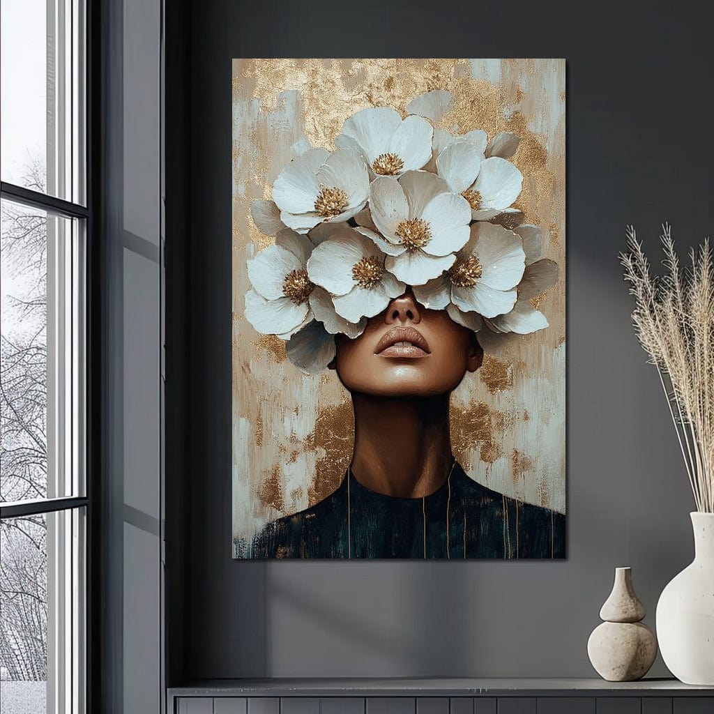 Tablou Canvas Premium LuxCanva® G1015, Vis Floral , Gratie, Floral, Natura, Delicatete, Alb, Aur, Puritate, Eleganta, Living, Dormitor, Culori vibrante