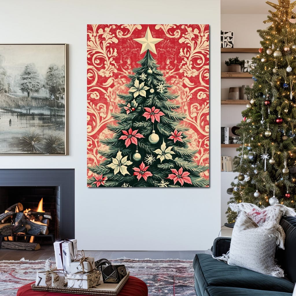 Tablou Canvas Premium LuxCanva® D1058, Craciunul Vintage, Craciun, Brad, Magie, Verde, Impodobit, Stea, Living Room, Culori vibrante
