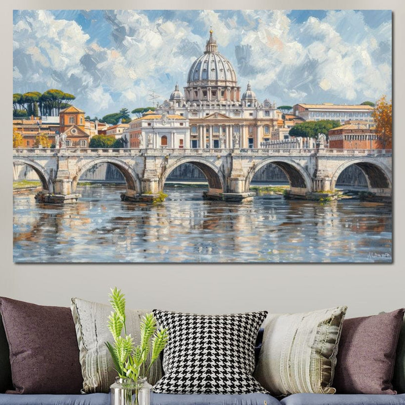 Tablou Canvas Premium, LuxCanva® O1054, Calea spre Vatican, Roma, Etern, Tibru, Bazilica, Pod, Cupola, Oras, Vatican, Sfantul Petru, Baroca, Italia, Monument, Istoric, Birou, Living, Dormitor