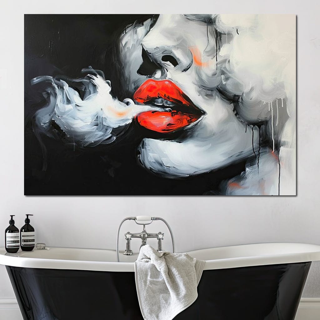 Tablou Canvas Premium, LuxCanva® G1190, Arome Interzise, Buze, Rosu, Fum, Tutun, Tigara, Abur, Pasiune, Bar, Noapte, Catifea, Foc, Seductie, Ceata, Oras, Club, Birou, Living, Dormitor