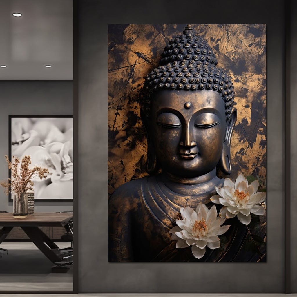Tablou Canvas Premium LuxCanva® I125, Spiritul Pacii, Buddha, Zen, Meditatie, Spiritualitate, Armonie, Pace Interioara, Echilibru, Lotus, Flori, Urna, Living, Dormitor