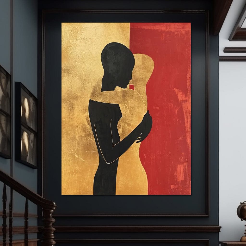 Tablou Canvas Premium LuxCanva® E1006, Imbratisarea Sufletelor, Protectie, Intimitate, Eternitate, Auriu, Negru, Living Room, Culori vibrante