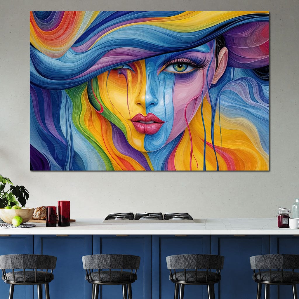 Tablou Canvas Premium, LuxCanva® G1152, Rapsodie Cromatica, Curcubeu, Colorat, Vibratie, Metamorfoza, Pigment, Multicolor, Femeie, Glamour, Modernism, Birou, Living, Dormitor