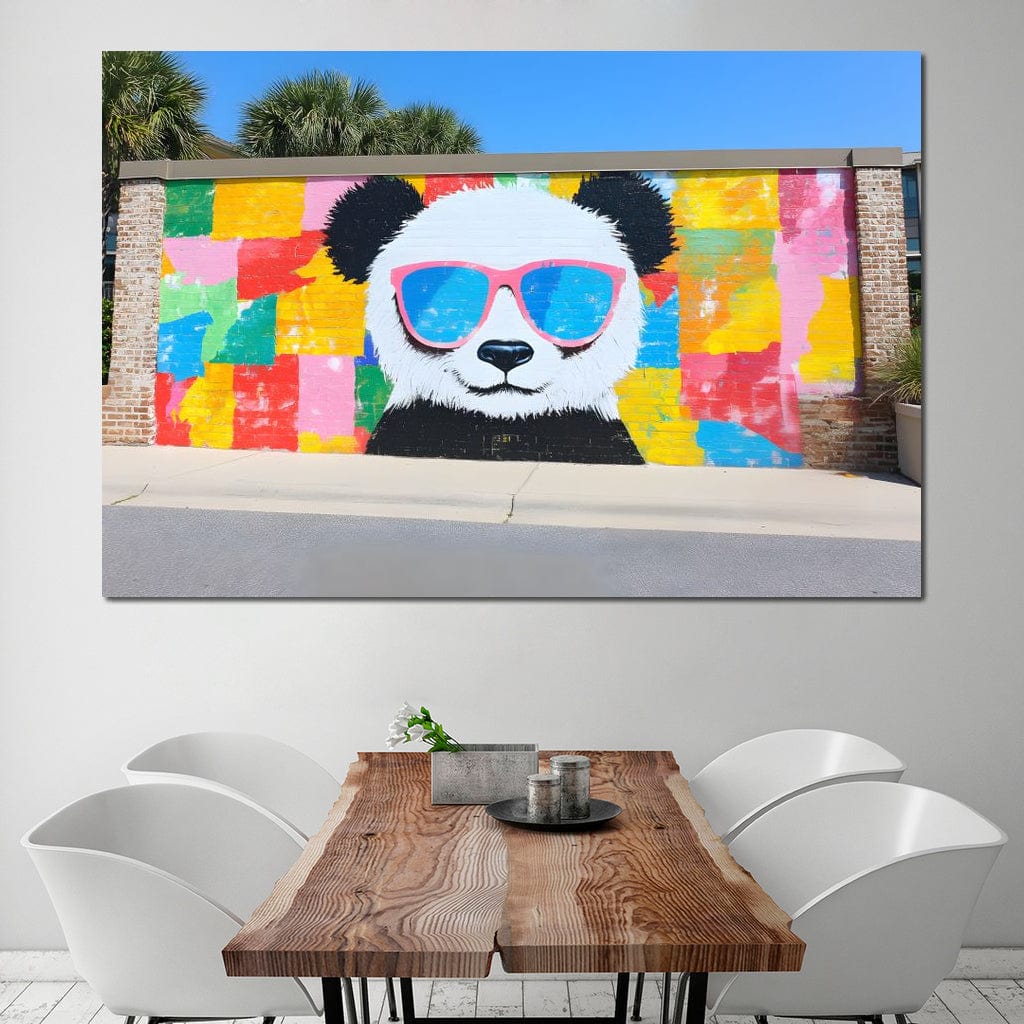 Tablou Canvas Premium, LuxCanva® K1025, Un Panda Cool, Urban, Afis, Colorat, Pop Art, Graffiti, Atitudine, Relaxare, Funcky, Ochelari de Soare, Cool, Artistic, Gradinita, Camera Copii