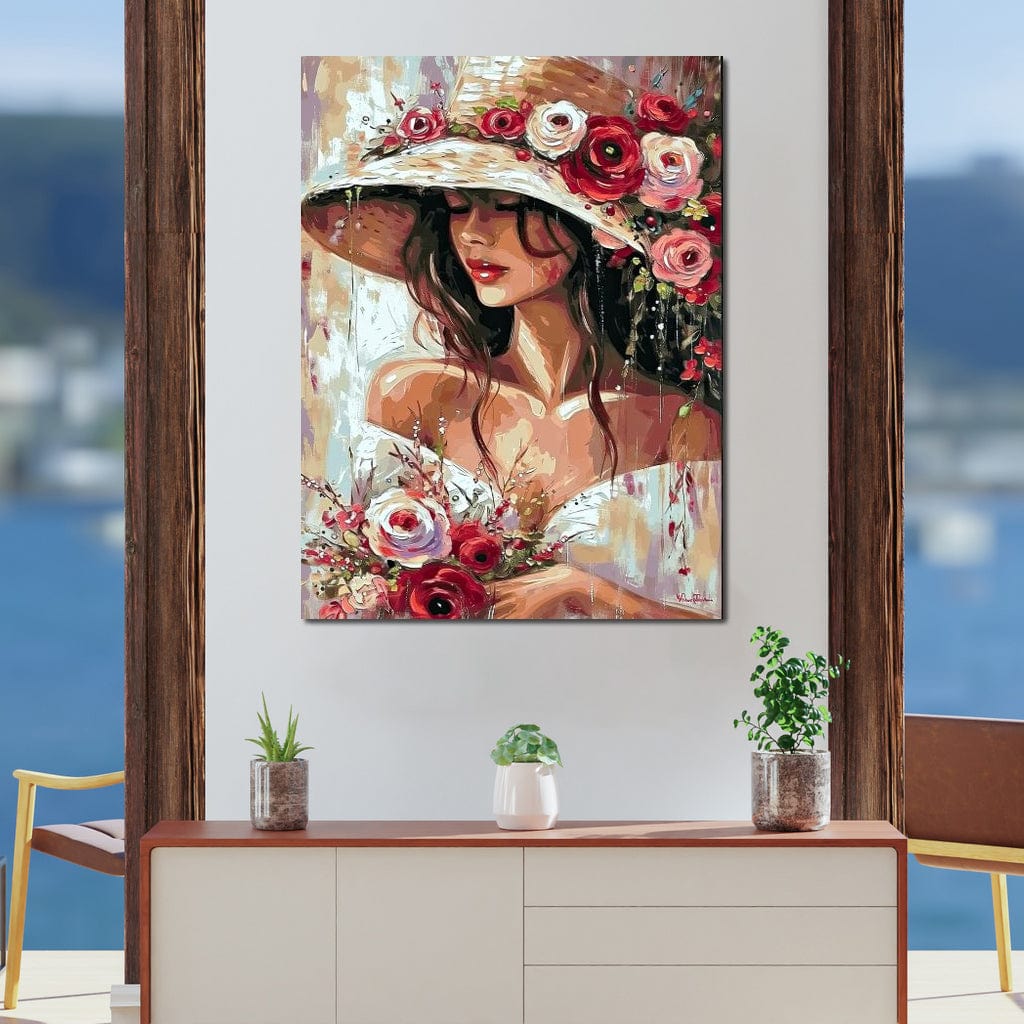 Tablou canvas decorativ cu tablou canvas cu portret de femeie cu palarie