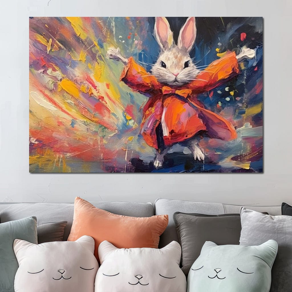 Tablou Canvas Premium, LuxCanva® K1004, Iepurasul Curajos, Dansator, Aventura, Colorat, Magician, Blanita, Saritura, Simpatic, Veselie, Miscare, Fermecat, Camera Copii