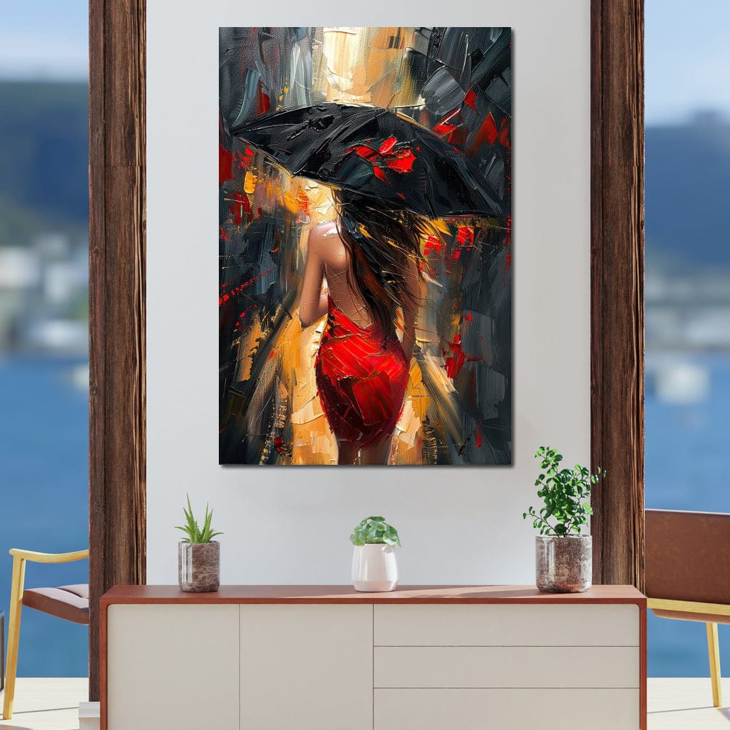 Tablou Canvas Premium LuxCanva® G1034, Pasi prin Furtuna ,  Ploaie, Oras, Feminitate, Pasiune, Modernitate, Par, Lung, Living, Dormitor, Culori vibrante