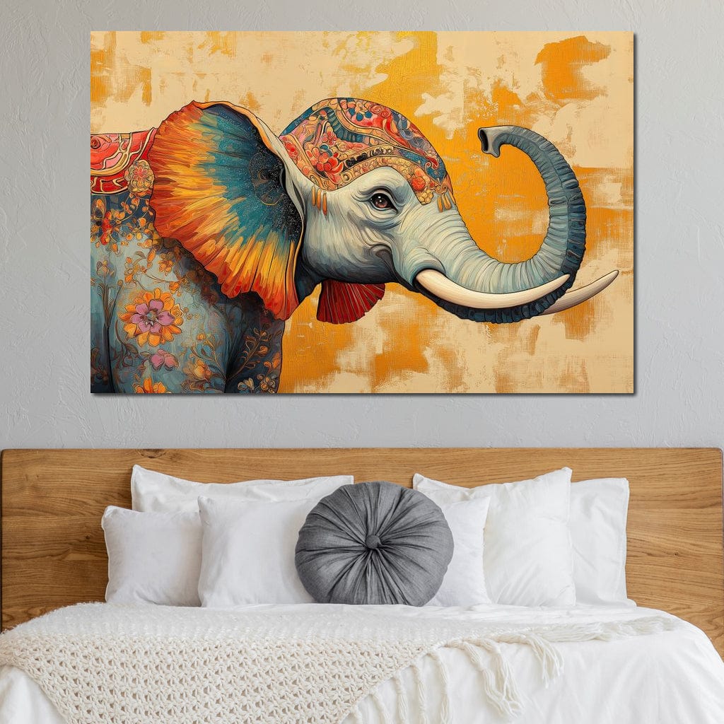 Tablou Canvas Premium, LuxCanva® M1316, Poveste din Orient, Floral, Armonie, Oriental, Etnic, Urechi, Elefant, Profil, Arta Murala, Abstract, Birou, Living, Camera Copil