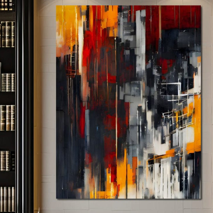 Tablou Canvas Premium, LuxCanva® O1025, Fragmente de Infinit, Foc, Tacere, Adanc, Ecou, Timp, Destin, Ziduri, Labirint, Ardere, Fracturi, Apus, Umbre, Oras, Geometrii, Birou, Living, Dormitor