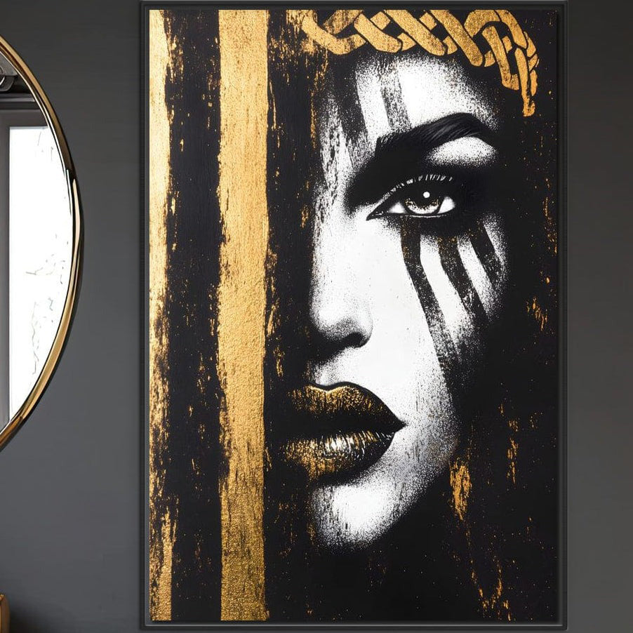Tablou Canvas Premium, LuxCanva® G1148, Femeia din Umbre, Mister, Regina, Imperial, Coroana, Razboinica, Misticism, Expresivitate, Buze, Chip, Putere, Birou, Living, Dormitor