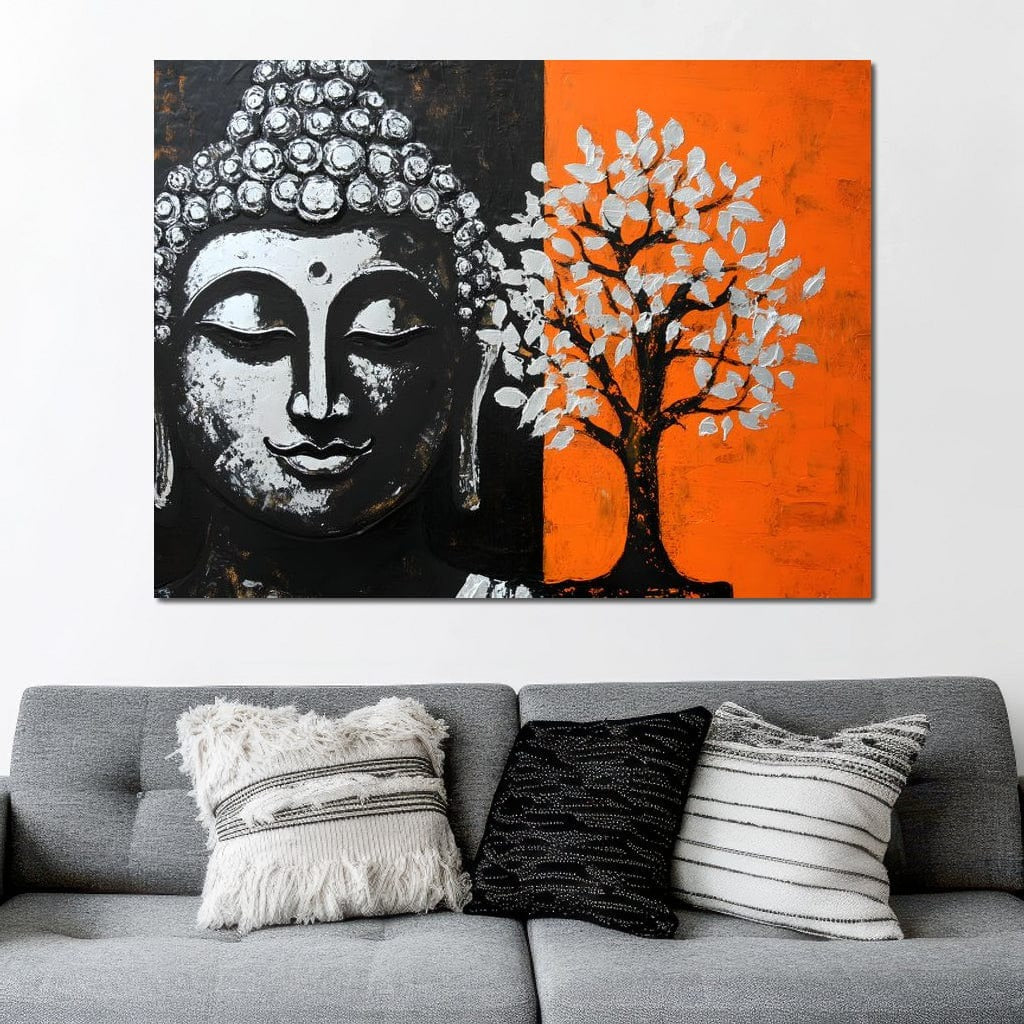 Tablou Canvas Premium LuxCanva® I153, Copacul Vietii, Buddha, Zen, Armonie, Spiritualitate, Energie, Echilibru, Meditatie, Copac, Iluminare, Portocaliu Living, Dormitor