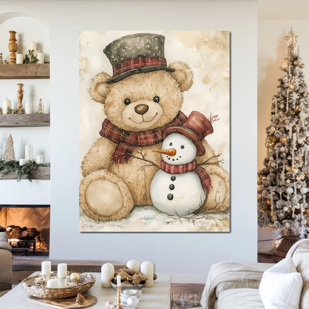 Tablou Canvas Premium LuxCanva® D1030, Prieteni Buni , Ursulet, Plus, Om de Zapada, Prietenie, Imbratisare, Living Room, Culori vibrante