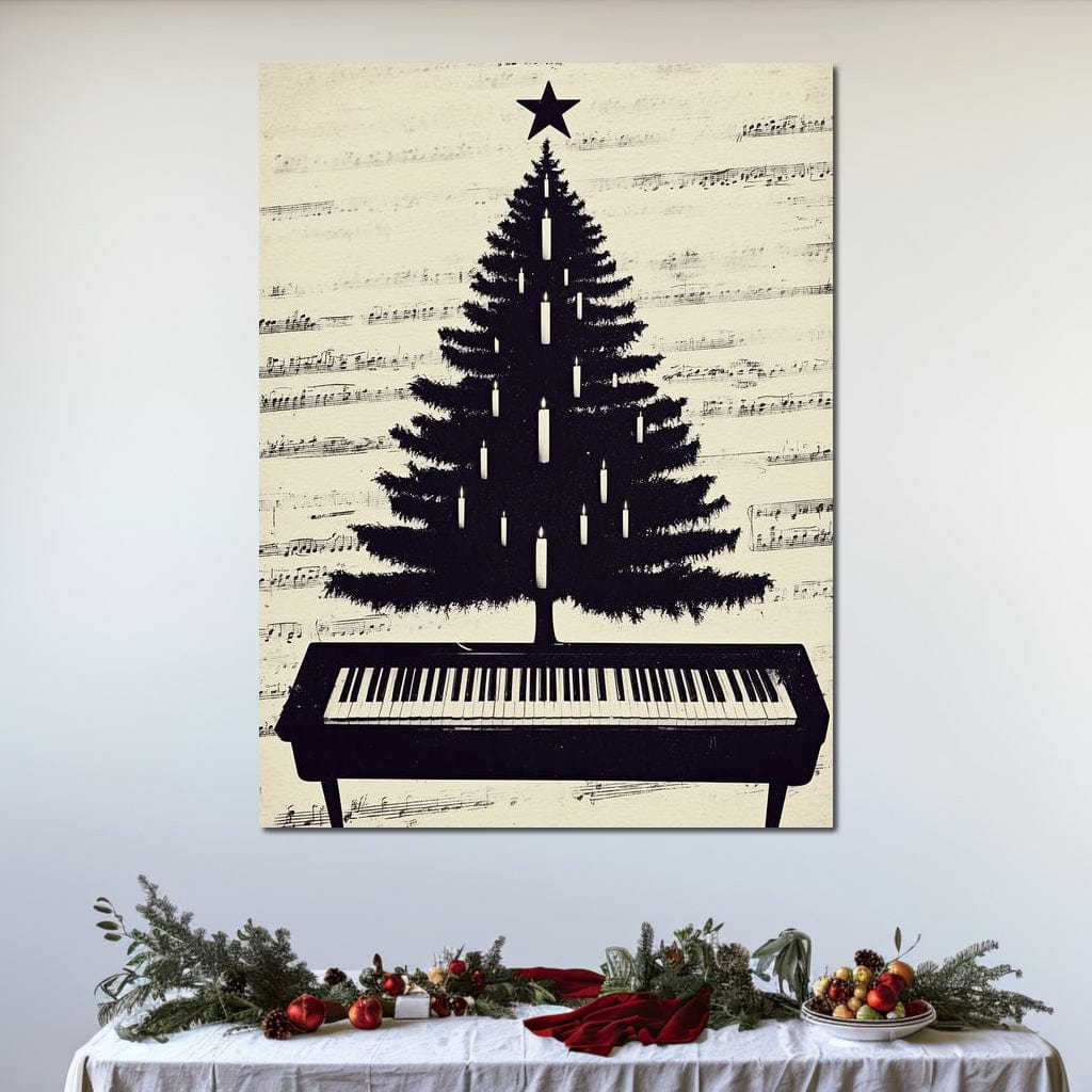 Tablou Canvas Premium LuxCanva® D1017, Bradul de pe Pian , Brad, Abstract, Negru, Pian, Clape, Living Room, Culori vibrante