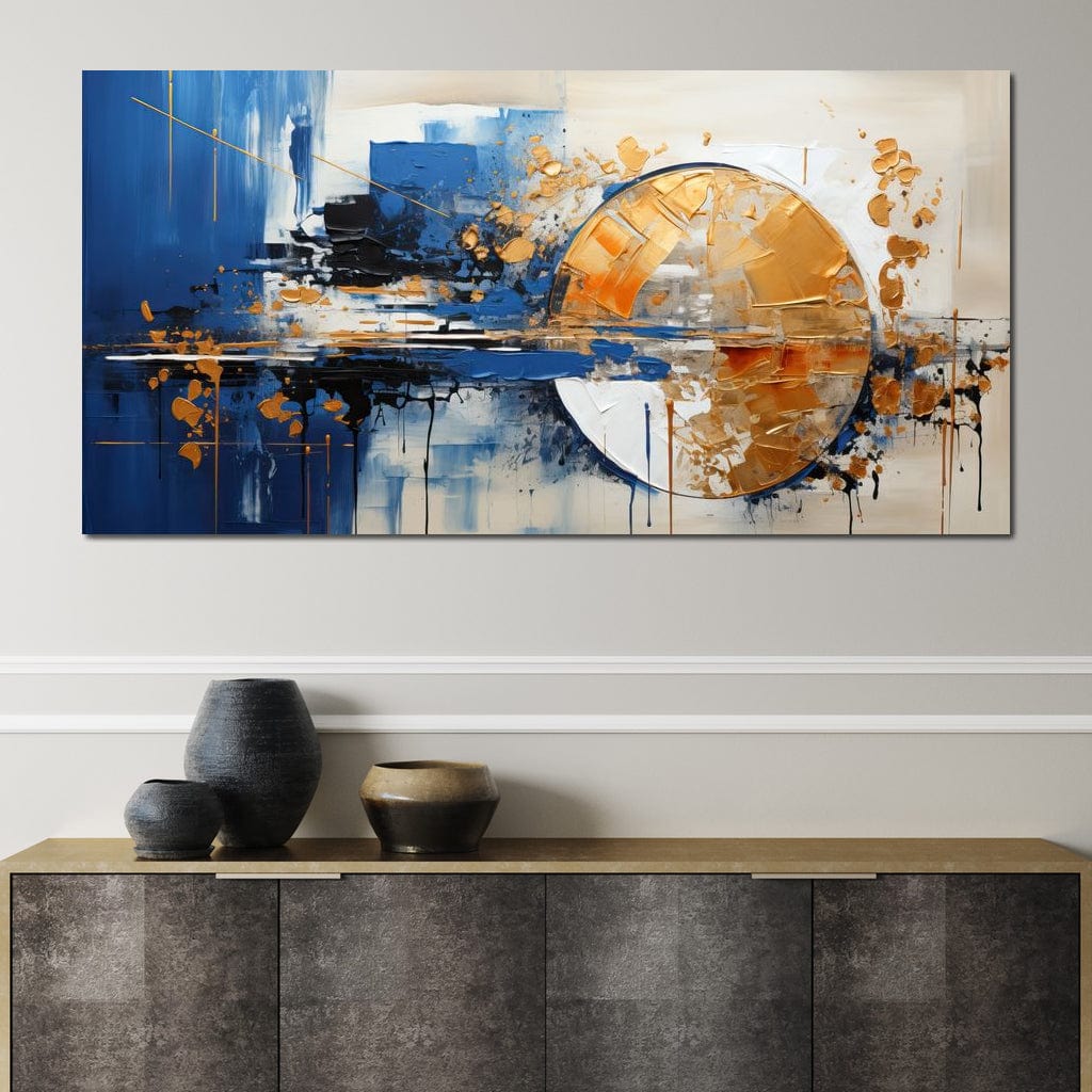 Tablou Canvas Premium, LuxCanva® J1022, Eclipsa de Aur, Stralucire, Eleganta, Flux, Univers, Inaltare, Vortex, Dans, Culori, Valuri, Auriu, Living, Dormitor