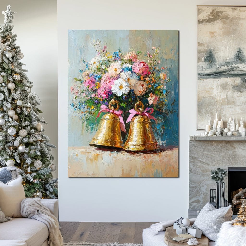 Tablou Canvas Premium LuxCanva® D1028, Clopotei Inflorati , Bujori, Clopotei, Aurii, Decoratiuni, Buchet, Living Room, Culori vibrante