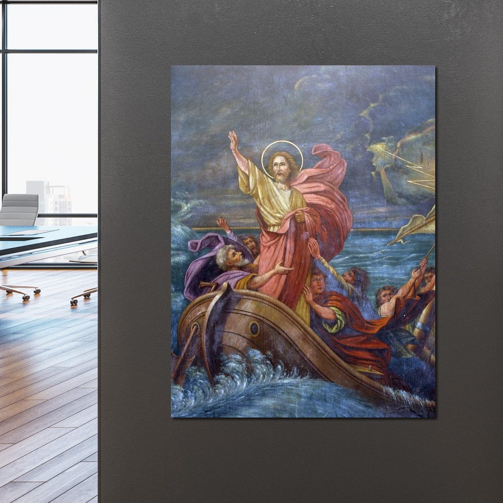 Tablou Canvas Premium LuxCanva® H1022 Mantuitorul pe Ape , Valuri, Iisus, Furtuna, Calauza, Salvare, Biruinta, Rugaciune, Credinta, Living, Dormitor