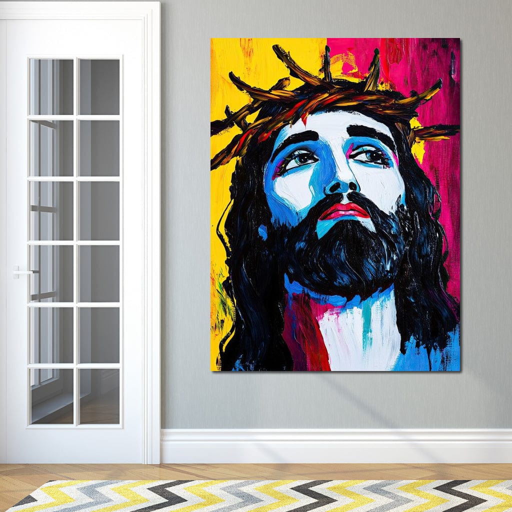 Tablou Canvas Premium LuxCanva® H1050, Contemplare Divina, Iisus, Contemplare, Pace Interioara, Coroana de Spini, Serenitate, Arta Religioasa Moderna, Living, Dormitor