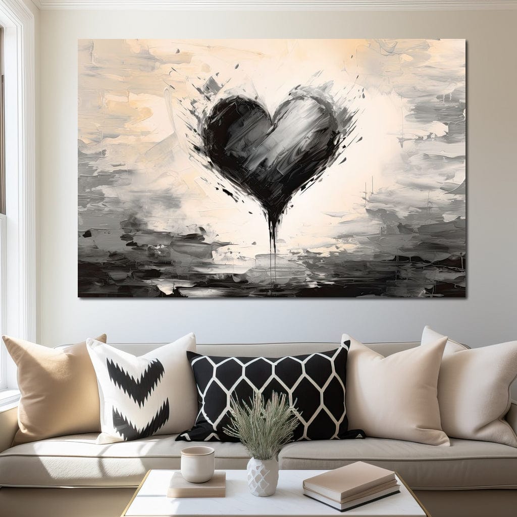 Tablou Canvas Premium LuxCanva® E1002, Inima In Mijlocul Furtunii, Iubire, Inima, Contrast, Minimalism, Living, Alb si Negru