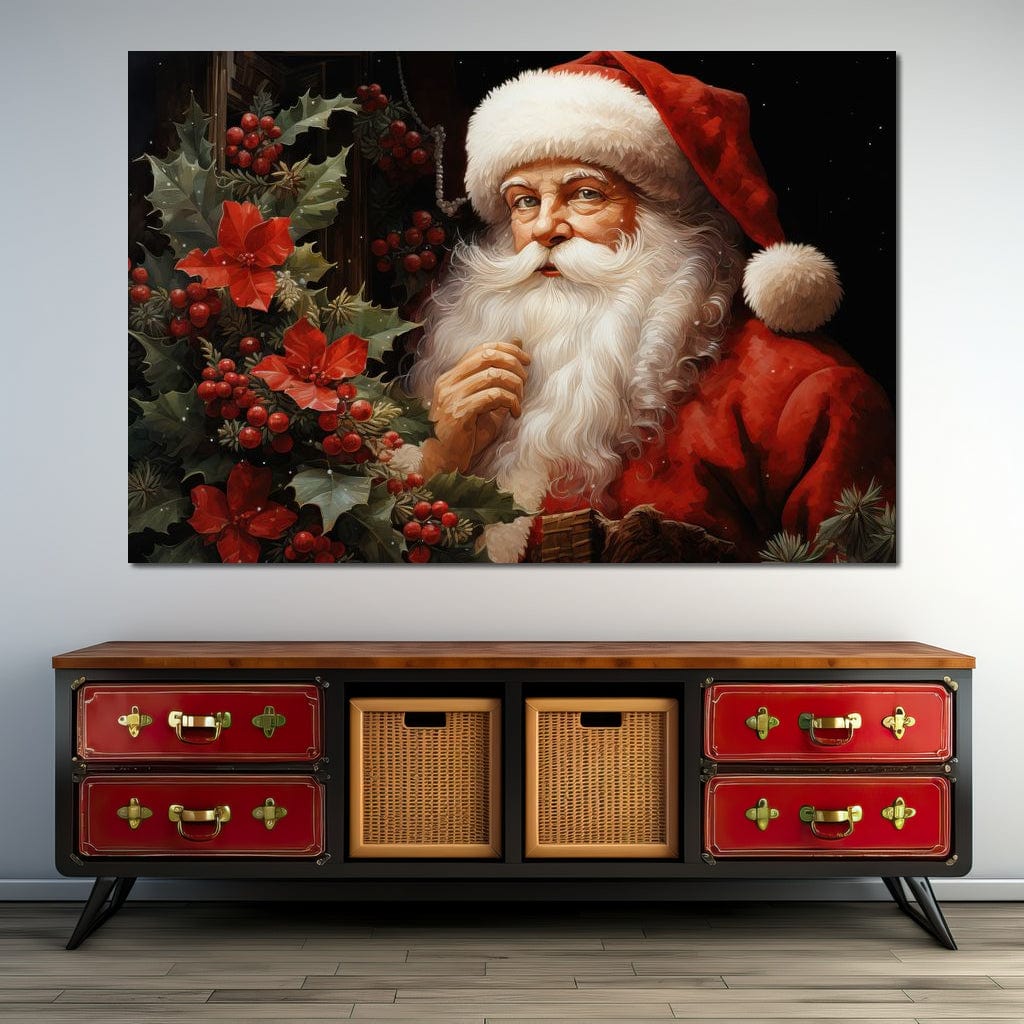 Tablou Canvas Premium LuxCanva® D1008, Mos Craciun cu Barba Alba , Santa Claus, Cadouri, Ajun, Copii, Living Room, Camera Copil, Rosu