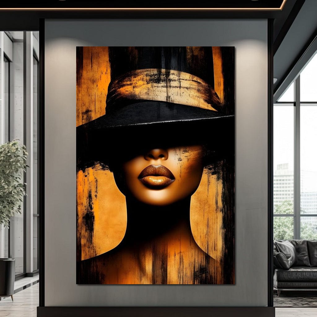 Tablou Canvas Premium, LuxCanva® G1175, Pasiune Mascata, Umbra, Negru, Auriu, Catifea, Eleganta, Dramatism, Vizual, Senzualitate, Lux, Buze, Revista, Salon, Birou, Living, Dormitor