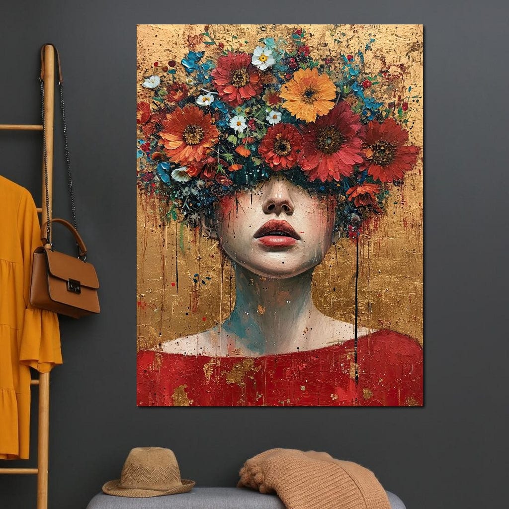 Tablou Canvas Premium LuxCanva® G1043, Frumusete Renascuta , Regina, Flori, Petale, Primavara, Coroana, Realism, Portret, Living, Dormitor