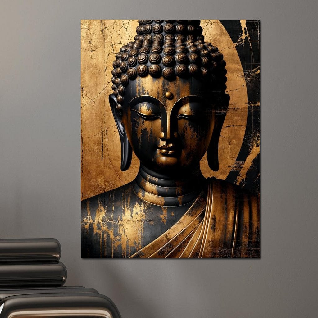 Tablou Canvas Premium LuxCanva® I130, Atingerea Nirvanei, Buddha, Zen, Spiritualitate, Meditatie, Armonie, Iluminare, Echilibru, Gold, Cadou Simbolic, Living, Dormitor