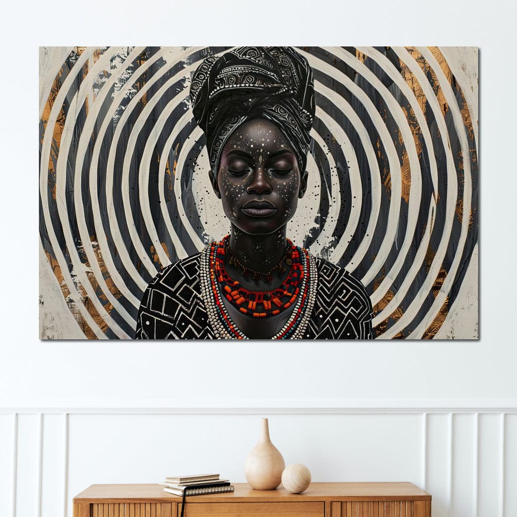 Tablou Canvas Premium LuxCanva® G1036, Regina Timpului , Ancestral, Spirala, Africa, Tribal, Geometrie, Turban, Living, Dormitor, Culori vibrante