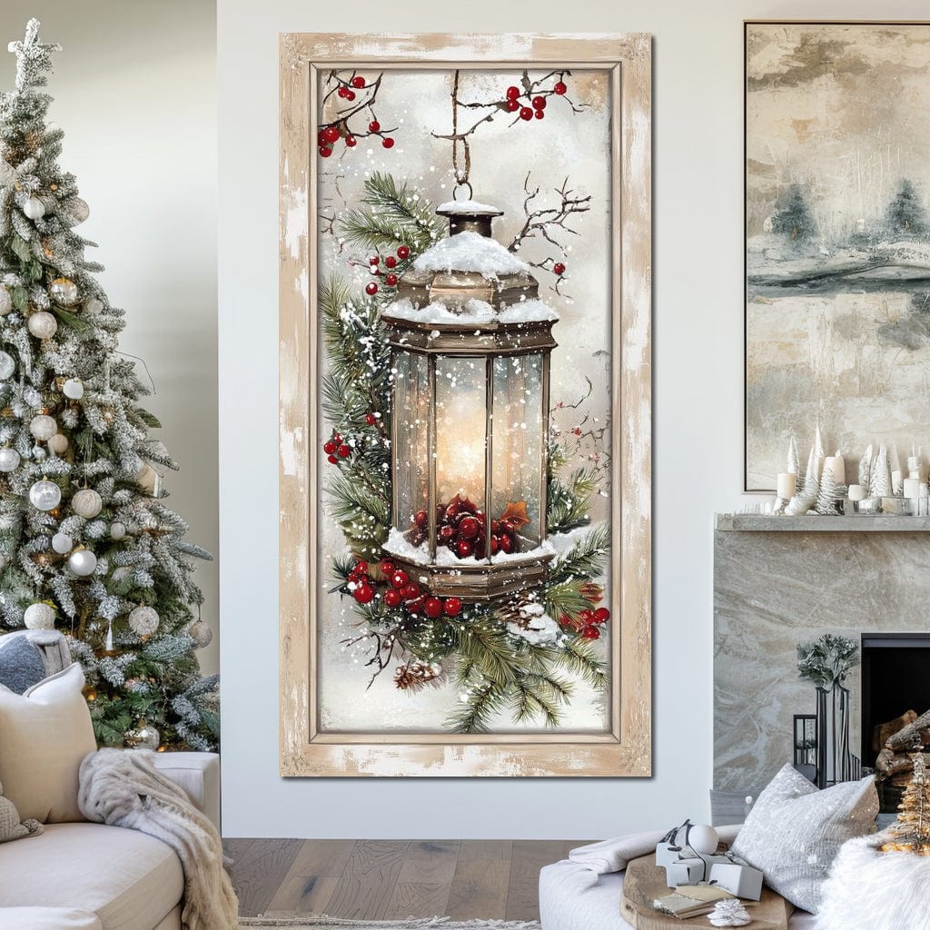 Tablou Canvas Premium LuxCanva® D1031, Stralucirea Felinarului , Ramuri, Brad, Nea, Lumina, Felinar, Living Room, Culori vibrante