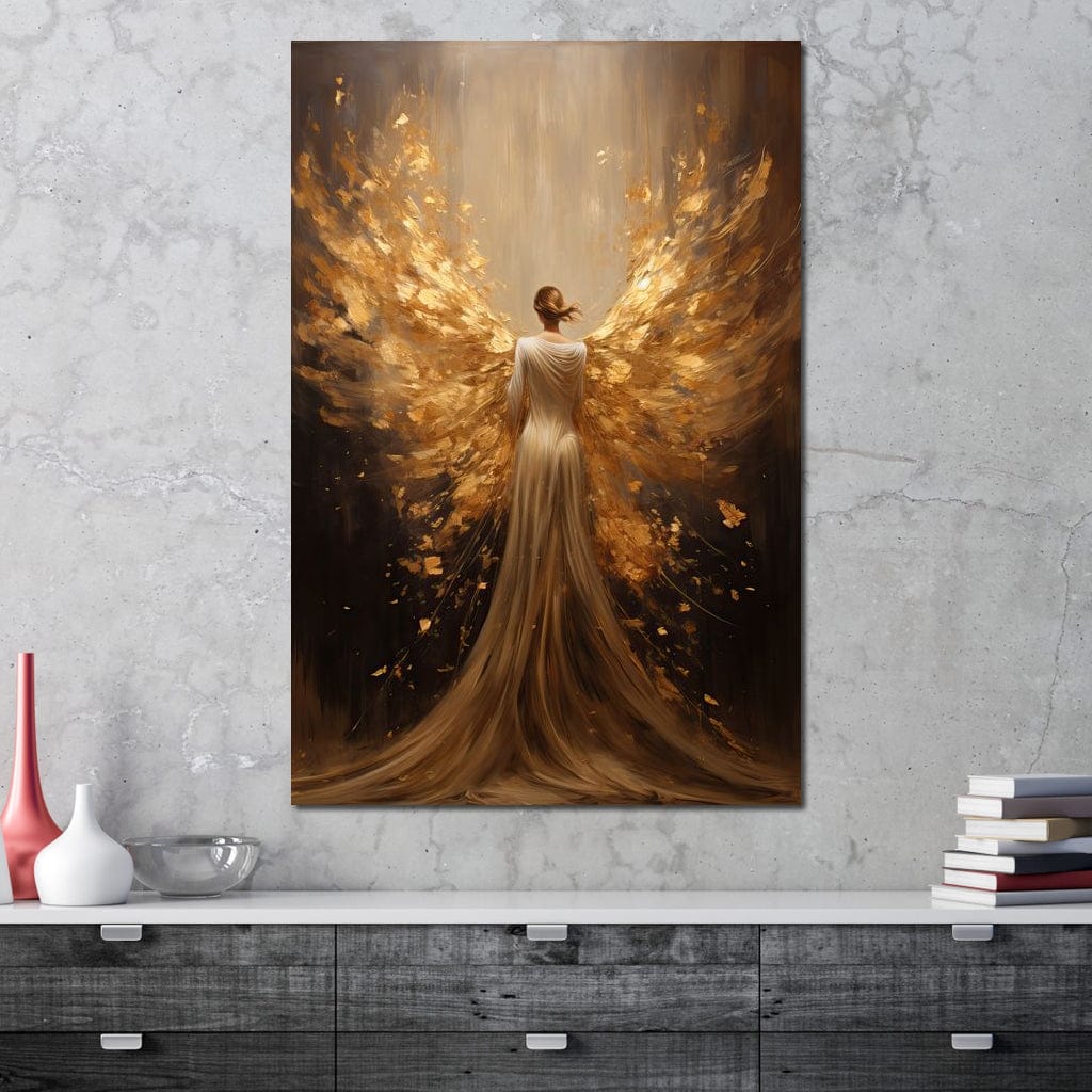 Imagine cu tablou canvas cu inger auriu, tiparita pe panza canvas