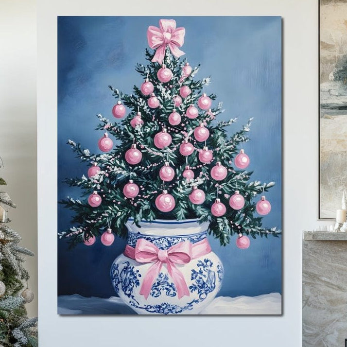 Tablou Canvas Premium, LuxCanva® D1080, Bradutul din Vaza, Roz, Podoabe, Pastelat, Fundita, Rafinat, Aristocratic, Mic, Alb, Albastru, Romantic, Miniatura, Globuri, Camera Copil, Living, Dormitor