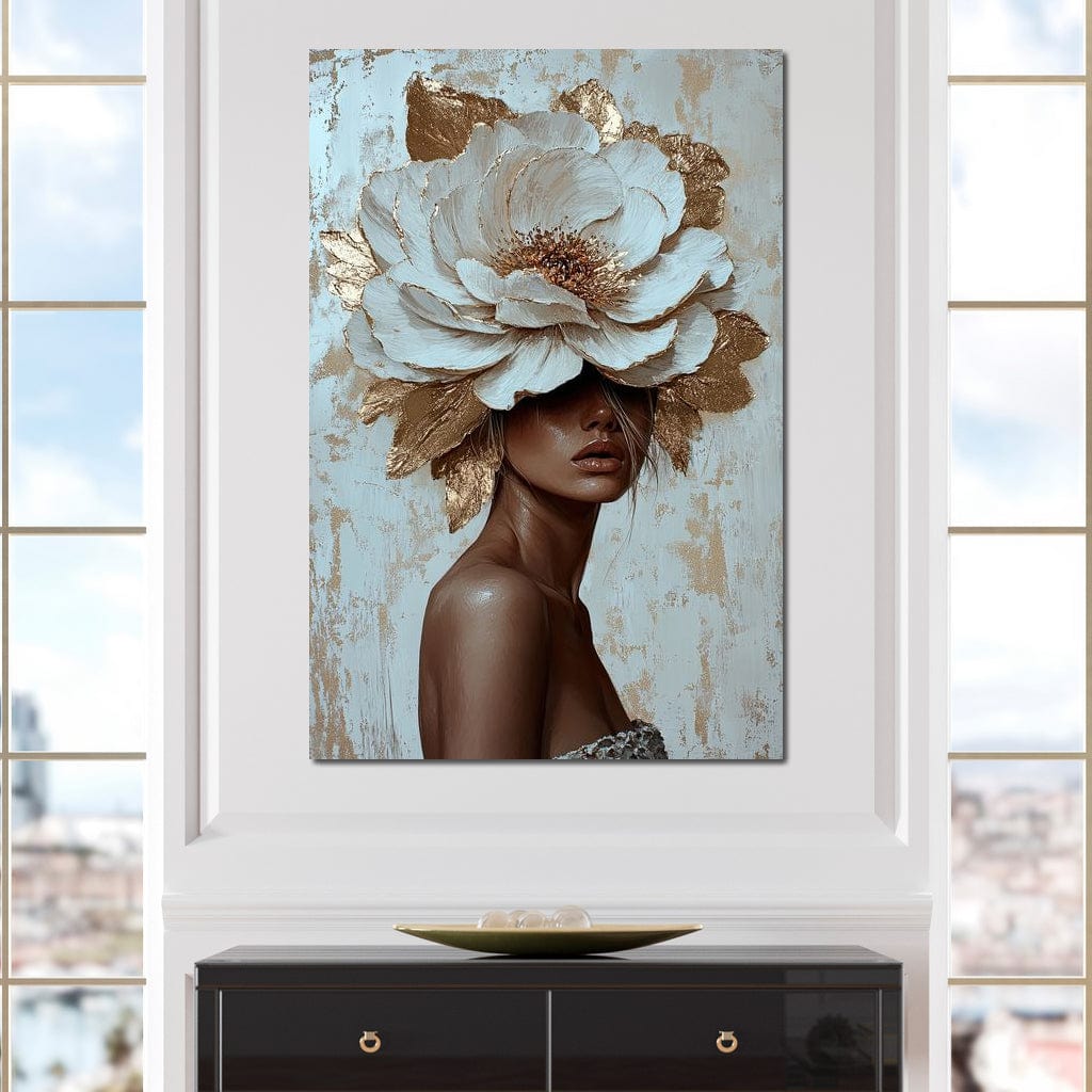 Tablou Canvas Premium LuxCanva® G1016, Regina Petalelor , Gratie, Floare, Buchet, Delicatete, Coronita, Aur, Petale, Eleganta, Living, Dormitor, Culori vibrante