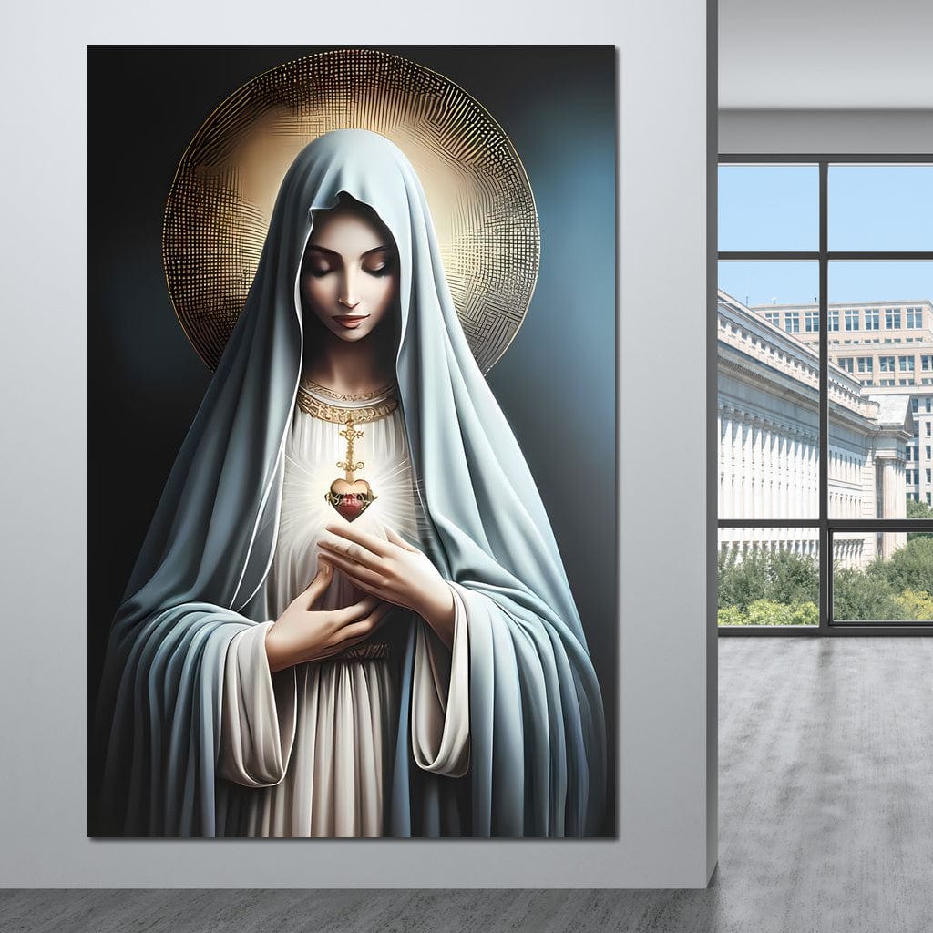 Tablou Canvas Premium LuxCanva® H1039, In Bratele Credintei, Fecioara Maria, Rugaciune, Lumina, Credinta, Pace, Har, Blandete, Divin, Arta Religioasa, Living, Dormitor