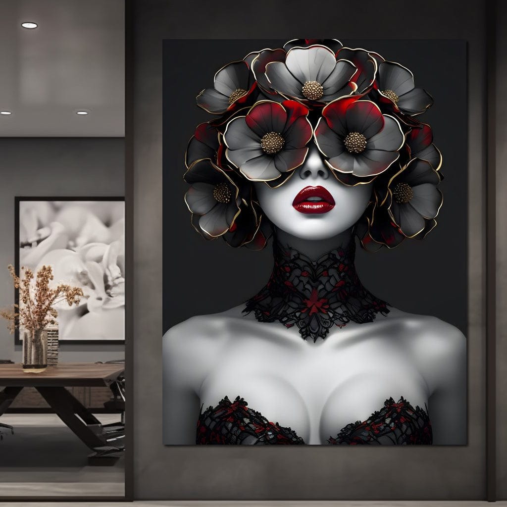 Tablou Canvas Premium LuxCanva® G1040, Senzualitate Gotica , Masca, Florala, Intunecat, Mister, Pasiune, Dramatic, Dantela Living, Dormitor