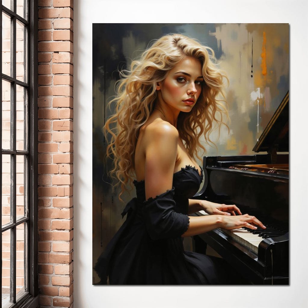 Tablou Canvas Premium, LuxCanva® G1169, Rapsodia Muzei, Simfonie, Melodie, Noapte, Fior, Acorduri, Pian, Domnisoara, Ecou, Armonii, Emotie, Eleganta, Melancolie, Par, Birou, Living, Dormitor